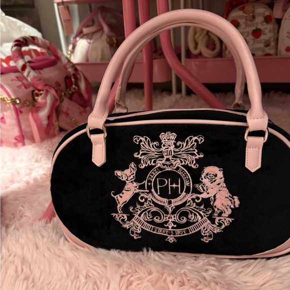 Paris Hilton Velour Satchel/Crossbody (Pink & Black) Women's Handbag - Picture 4 of 6